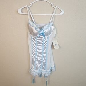 Seven Til Midnight White and Blue Satin Chemise Large NWT (5649)